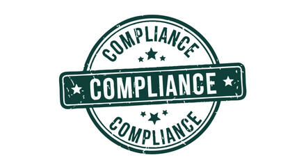 Green compliance stamp with distressed texture, emphasizing regulatory adherence.