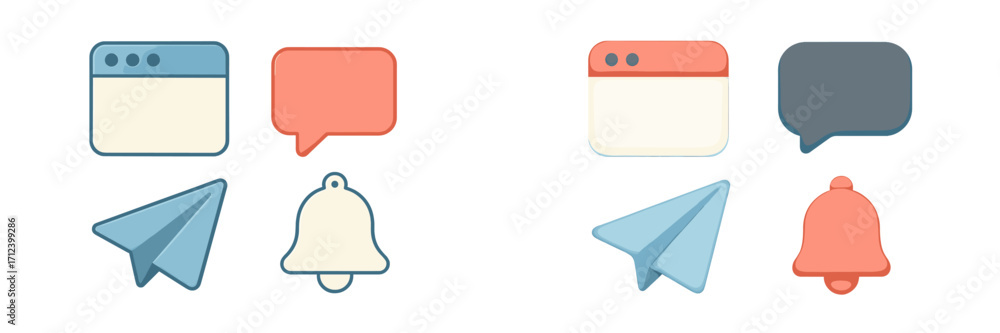 Poster colorful digital icons for communication and notifications in modern web design