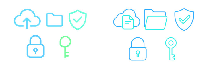Collection of minimalist security and cloud storage icons showcasing file management and protection concepts with a modern design