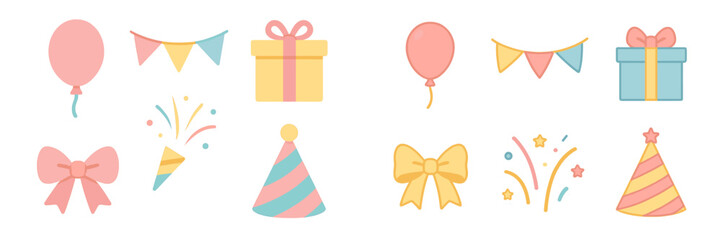 Colorful party decorations featuring balloons, gifts, and festive elements for a cheerful celebration