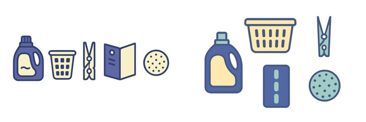 Illustration showcasing laundry items and cleaning supplies in a simple and colorful design for home care tasks