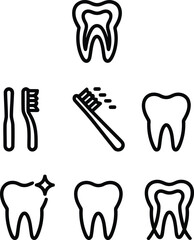 Dental Health Icon Set Featuring Toothbrushes Clean Teeth and Tooth Cross Sections to Represent Basic Oral Hygiene Practices and Dental Care
