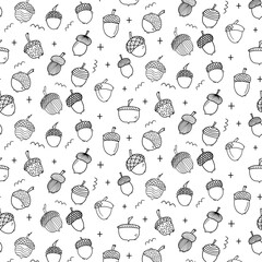 hand drawn acorn icon doodle set autumn nature seamless pattern