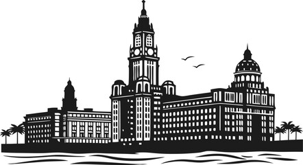 Obraz premium High resolution black and white city skyline silhouette for graphic design projects