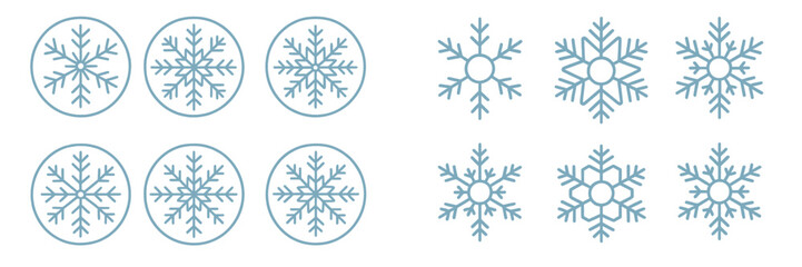 Snowflake designs in various styles and shapes for winter decorations or craft projects
