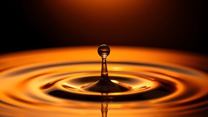 A droplet of a dark beverage creating a ripple, backlit with golden light.