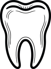 Tooth Cartoon Illustration Simple Black and White Outline Depicting Dentistry Dental Hygiene Oral Health Teeth Anatomy Healthcare Medical Icon