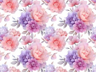 Soft Floral Pattern with Pink and Purple Flowers on White Background for Elegant Design Projects
