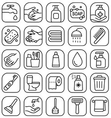 Icon pack, icon sheet, cleanliness theme, outline version, vector SVG, transparent background PNG