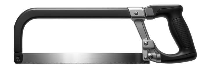 Universal saw with an adjustable 18-inch blade angle and a cushioned handle for precise cuts in a metalworking shop.