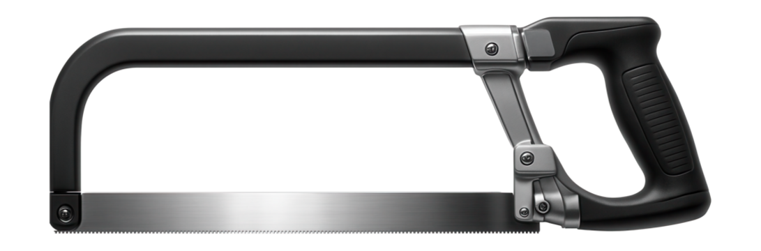 Universal saw with an adjustable 18-inch blade angle and a cushioned handle for precise cuts in a metalworking shop.