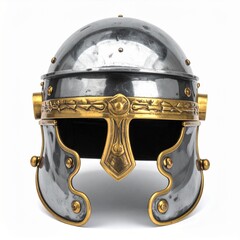 Roman soldier helmet front view on white background
