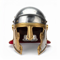 Roman soldier helmet front view on white background