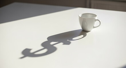 The high cost of a daily coffee habit symbolized by a cup's dollar sign shadow
