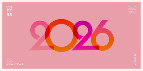 Happy New Year 2026 greeting card, poster, web banner, holiday cover. Creative concept with typography logo 2026 for celebration and season decoration. Vector design template