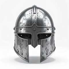 Medieval helmet front view on white background
