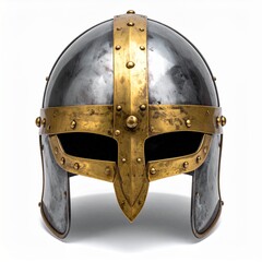 Medieval helmet front view on white background
