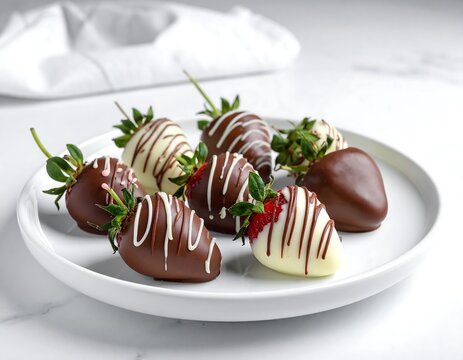 Chocolate-covered strawberries on a plate