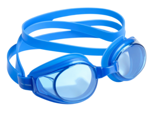  Blue Swimming Goggles with Curved Strap, Slightly Tilted Angle, Isolated