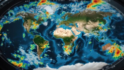 Global weather patterns displayed on a digital screen