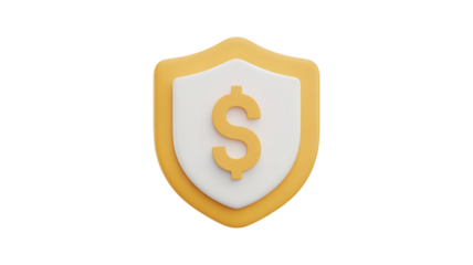 Golden shield with a dollar sign in the center symbolizing financial security and protection isolated on transparent background