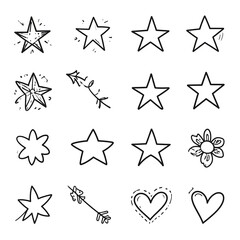 Simple black and white doodle stars and other shapes