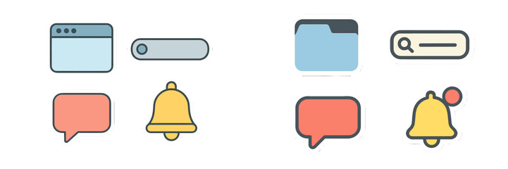 Fototapeta premium Modern digital icons displaying various user interface elements in soft colors and minimalist design