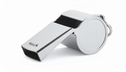 A metallic whistle rests in silence—reflective, cylindrical, looped for grip. A metaphor for latent authority and the choreography of sharp intervention.