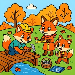 a wolf family built bridge