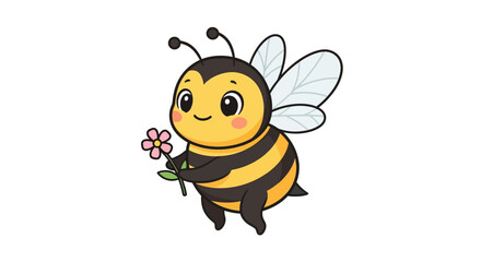 Adorable Cartoon Bee Holding a Flower A Delightful Illustration for Children