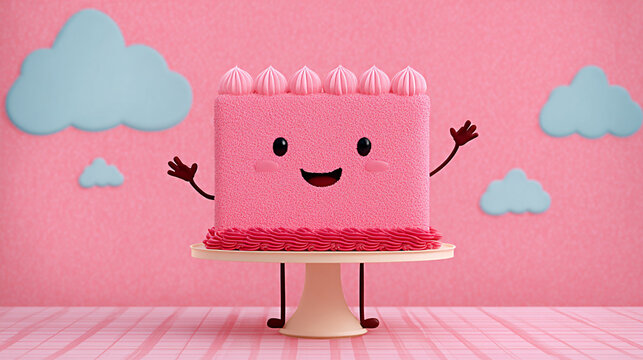Birthday cake smiles on a pink background