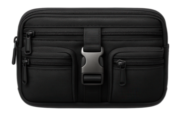 - Multi-pocket fabric side tool bag with a snap buckle for a bike repair kit.