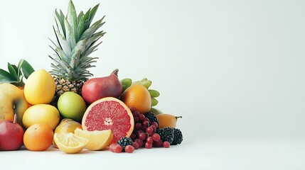 Assortment of Fresh Ripe Fruits and Berries on a photo White Background healthy