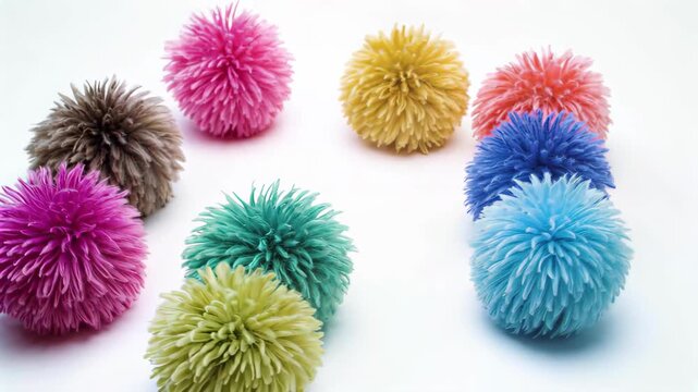 Colored Fluff Ball Close-up Material A creative combination of colored wool balls