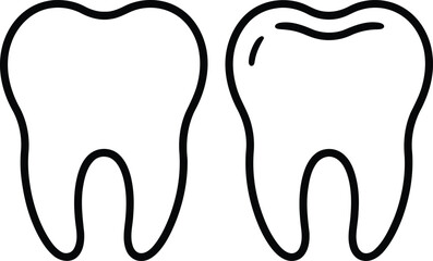 Whimsical Dental Duo A Charming Line Art Depiction of Two Teeth Side by Side Ready for Creative Coloring Projects