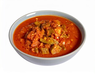 Fototapeta premium Delicious okra stew in a rustic bowl, a healthy and flavorful dish