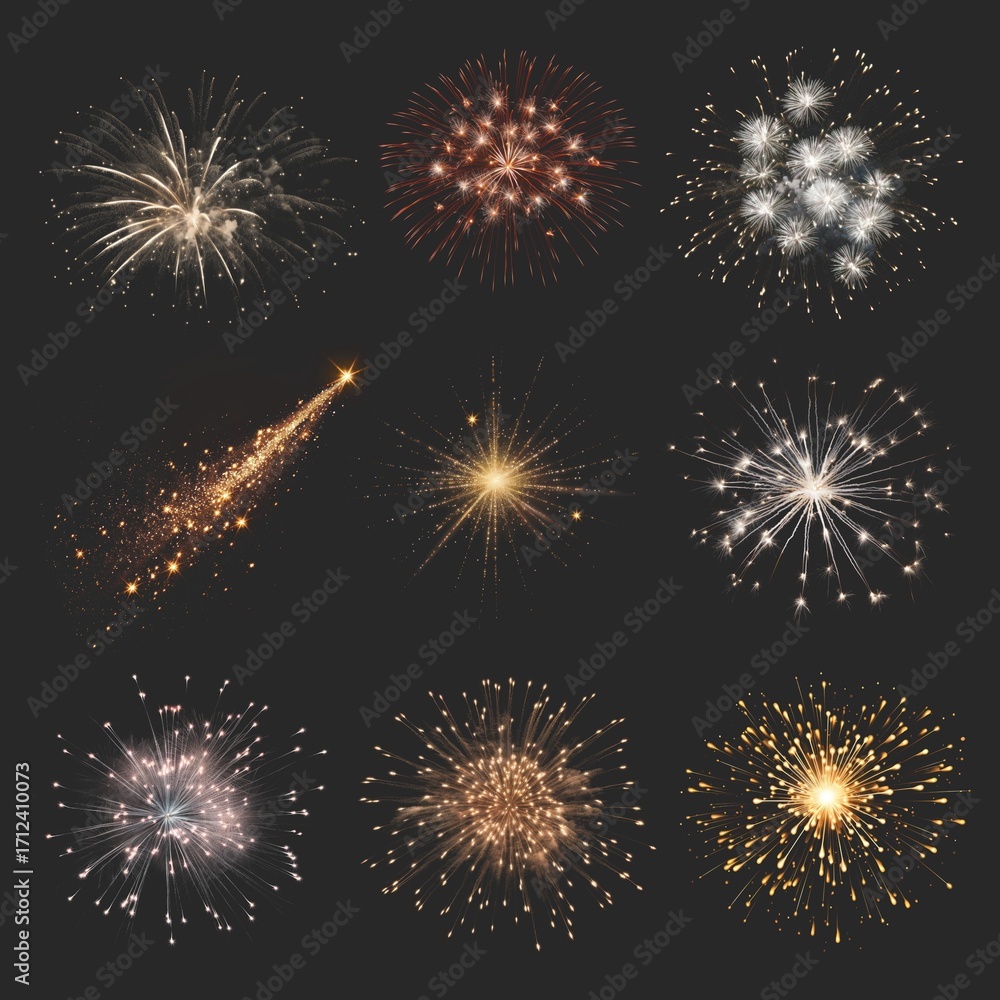 Poster fireworks design element set