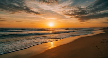 "Golden Sunset Serenity at a Peaceful Beach – Nature’s Tranquil Escape"