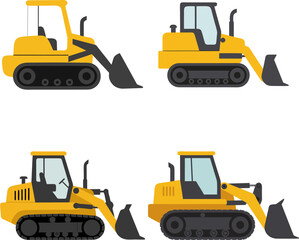 Yellow Bulldozer and Loader Collection Construction Equipment Illustrations