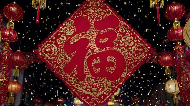 Hanging lanterns and the word \��\ Spring Festival material New Year's blessing lanterns are happy