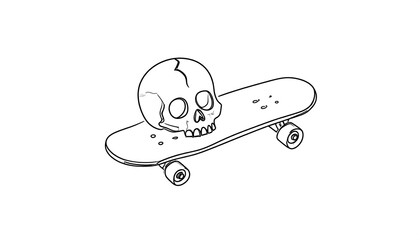 Simple black and white graphic of a skull on a skateboard