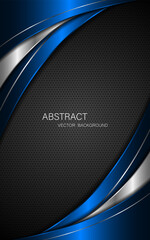 Abstract blue and silver curves with silver lines on dark steel mesh background. with free space for design. modern technology innovation concept background	