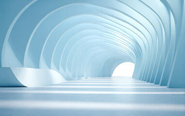 Naklejka premium Abstract curved light blue tunnel with bright end