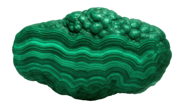 Malachite specimen with vibrant green banding and botryoidal surface texture
