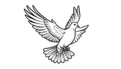 Simple black and white illustration of a flying dove