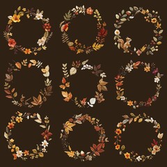 Obraz na płótnie Canvas Autumn flower embroidery design element set