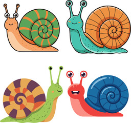 Cute Cartoon Snails Illustration - A Collection of Adorable Garden Slugs in Vibrant Colors