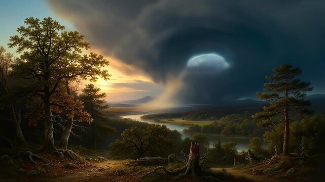 Dramatic Landscape at Sunrise, Approaching Storm