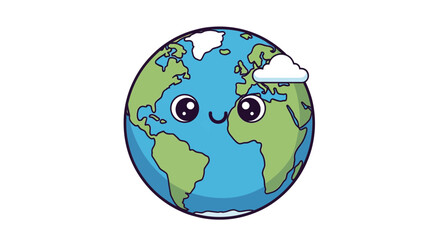 Fototapeta premium Cartoon Earth with a Smiling Face and Cloud, Representing Environmental Awareness