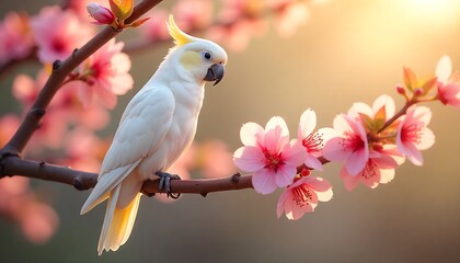 Innovative scientists explore futuristic virtual reality lab surrounded by blooming cherry trees and advanced robotic arms